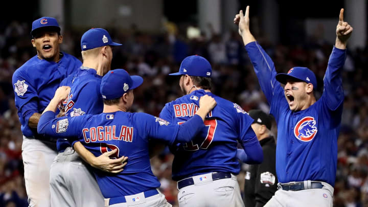 The Cubs celebrating their World Series victory over the Indians in 2016