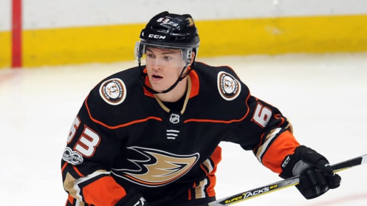 ANAHEIM, CA - NOVEMBER 22: Anaheim Ducks leftwing Kevin Roy (63) in action in the third period of a game against the Vegas Golden Nights, on November 22, 2017, played at the Honda Center in Anaheim, CA. (Photo by John Cordes/Icon Sportswire via Getty Images)