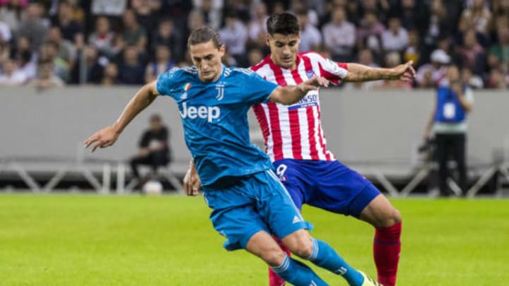 STOCKHOLM, SWEDEN – AUGUST 10: Adrien Rabiot of Juventus against Alvaro Borja Morata Martin of Atletico Madrid during a match in the International Champions Cup between Atletico de Madrid and Juventus FC at Friends Arena on August 10, 2019 in Stockholm, Sweden. (Photo by Michael Campanella/Getty Images)
