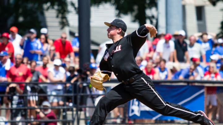 LOUISVILLE, KY - JUNE 10: Louisville left handed pitcher/first baseman Brendan McKay (