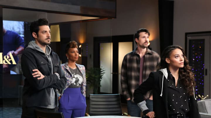 FOUND -- "Missing While Homeless" Episode 108 -- Pictured: (l-r) Karan Oberoi as Dahn Rana, Shanola Hampton as Gabi Mosely, Brett Dalton as Detective Mark Trent, Gabrielle Elise Walsh as Lacey Quinn -- (Photo by: Matt Miller/NBC) FOUND -- "Missing While Homeless" Episode 108 -- Pictured: (l-r) Karan Oberoi as Dahn Rana, Shanola Hampton as Gabi Mosely, Brett Dalton as Detective Mark Trent, Gabrielle Elise Walsh as Lacey Quinn -- (Photo by: Matt Miller/NBC)