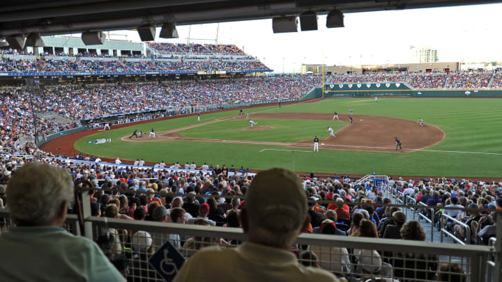 Omaha, NE – JUNE 24: A general view of TD Ameritrade Park in the fourth inning during game two of the College World Series Championship Series between the Virginia Cavaliers and the Vanderbilt Commodores on June 24, 2014 at TD Ameritrade Park in Omaha, Nebraska. Virginia defeated Vanderbilt 7-2. (Photo by Peter Aiken/Getty Images)