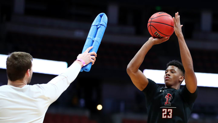 ANAHEIM, CALIFORNIA – MARCH 27: Jarrett Culver #23 of the Texas Tech Red Raiders shoots the ball during a practice session ahead of the 2019 NCAA Men’s Basketball Tournament West Regional at Honda Center on March 27, 2019 in Anaheim, California. (Photo by Yong Teck Lim/Getty Images)