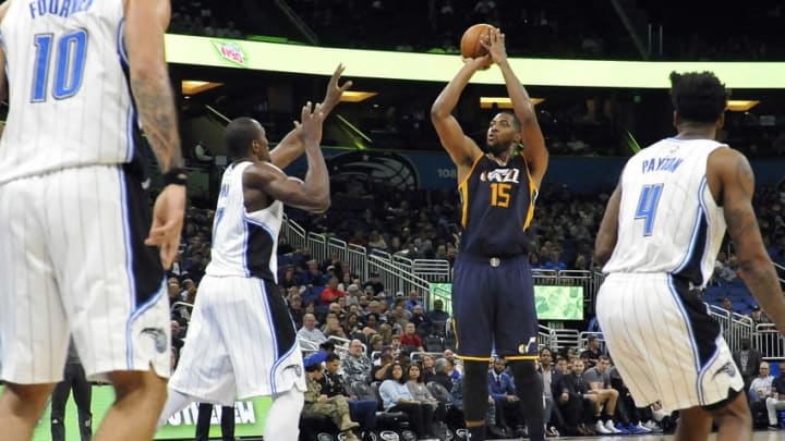 Utah Jazz forward Derrick Favors (15) is in my FanDuel daily picks. Utah Jazz defeated the Orlando Magic 87-74. Mandatory Credit: Kim Klement-USA TODAY Sports