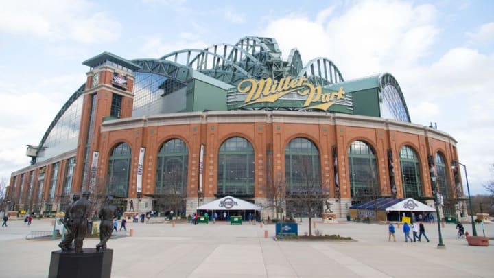 Apr 21, 2015; Milwaukee, WI, USA; Outside view of Miller Park prior to the game between the St. Louis Cardinals abnd Milwaukee Brewers. Cincinnati won 16-10. Mandatory Credit: Jeff Hanisch-USA TODAY Sports