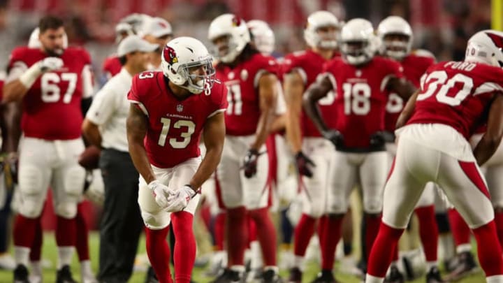 GLENDALE, AZ - AUGUST 11: Wide receiver Christian Kirk #13 of the Arizona Cardinals warms up before the preseason NFL game against the Los Angeles Chargers at University of Phoenix Stadium on August 11, 2018 in Glendale, Arizona. (Photo by Christian Petersen/Getty Images)