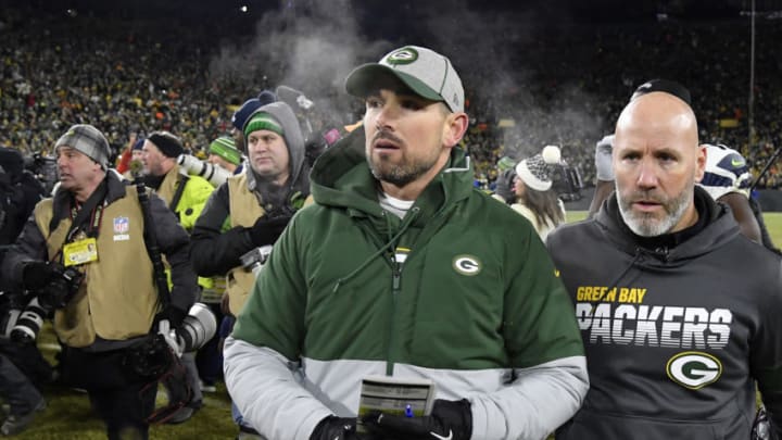 GREEN BAY, WISCONSIN - JANUARY 12: Head coach Matt LaFleur of the Green Bay Packers (Photo by Quinn Harris/Getty Images)