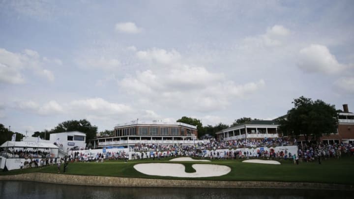 FORT WORTH, TEXAS - MAY 26: A general view of the 18th green during the final round of the Charles Schwab Challenge at Colonial Country Club on May 26, 2019 in Fort Worth, Texas. (Photo by Michael Reaves/Getty Images)