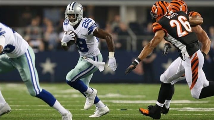 Aug 24, 2013; Arlington, TX, USA; Dallas Cowboys running back DeMarco Murray (29) runs with the ball in the third quarter against the Cincinnati Bengals at AT&T Stadium. Photo Credit: USA Today Sports