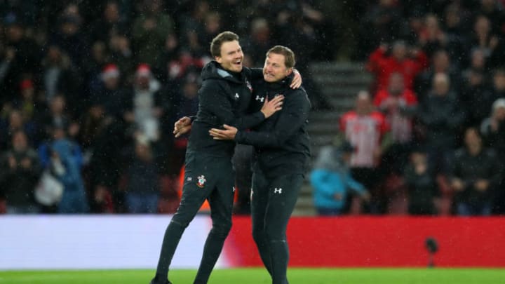 SOUTHAMPTON, ENGLAND - DECEMBER 16: Ralph Hasenhuettl, Manager of Southampton celebrates at full time during the Premier League match between Southampton FC and Arsenal FC at St Mary's Stadium on December 16, 2018 in Southampton, United Kingdom. (Photo by Catherine Ivill/Getty Images)