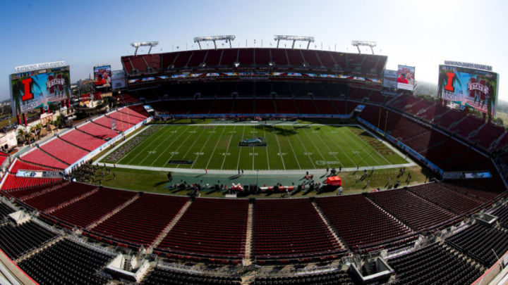 Jan 2, 2023; Tampa, FL, USA; a general view of the stadium before the start of the 2023 ReliaQuest Bowl featuring the Illinois Fighting Illini and Mississippi State Bulldogs at Raymond James Stadium. Mandatory Credit: Nathan Ray Seebeck-USA TODAY Sports
