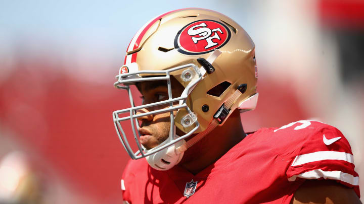 SANTA CLARA, CA – SEPTEMBER 10: Solomon Thomas #94 of the San Francisco 49ers warms up before their game against the Carolina Panthers at Levi’s Stadium on September 10, 2017 in Santa Clara, California. (Photo by Ezra Shaw/Getty Images)