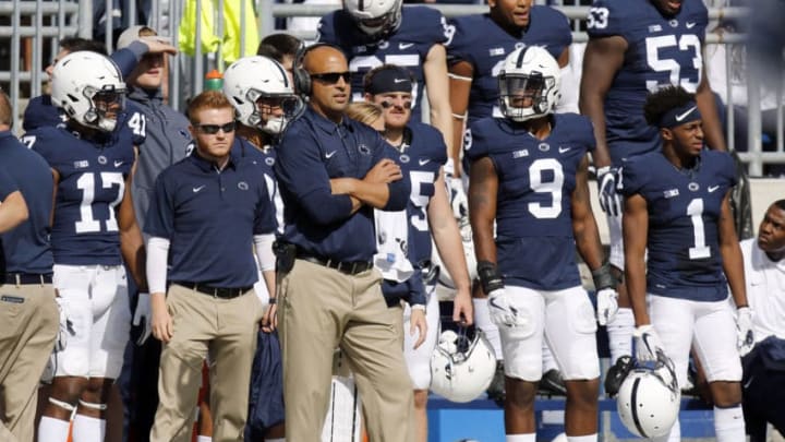 STATE COLLEGE, PA - SEPTEMBER 09: Head coach James Franklin of the Penn State Nittany Lions looks on from the sideline against the Pittsburgh Panthers at Beaver Stadium on September 9, 2017 in State College, Pennsylvania. (Photo by Justin K. Aller/Getty Images)