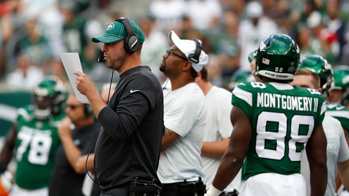 EAST RUTHERFORD, NEW JERSEY – SEPTEMBER 08: Head coach Adam Gase of the New York Jets against the Buffalo Bills at MetLife Stadium on September 08, 2019, in East Rutherford, New Jersey. (Photo by Michael Owens/Getty Images)