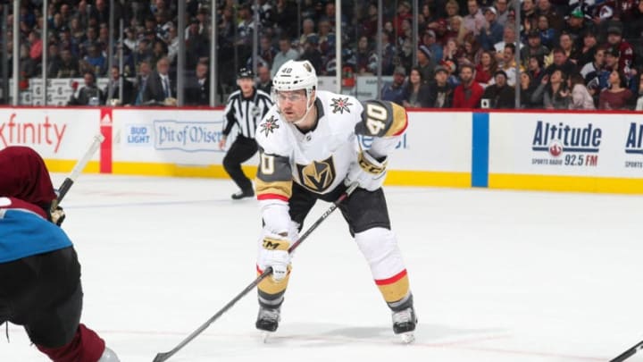 DENVER, CO - MARCH 27: Ryan Carpenter #40 of the Vegas Golden Knights skates against the Colorado Avalanche at the Pepsi Center on March 27, 2019 in Denver, Colorado. The Avalanche defeated the Golden Knights 4-3. (Photo by Michael Martin/NHLI via Getty Images)