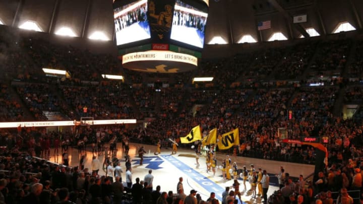 MORGANTOWN, WV - FEBRUARY 29: The West Virginia Mountaineers take the court against the Oklahoma Sooners at the WVU Coliseum on February 29, 2020 in Morgantown, West Virginia. (Photo by Justin K. Aller/Getty Images)