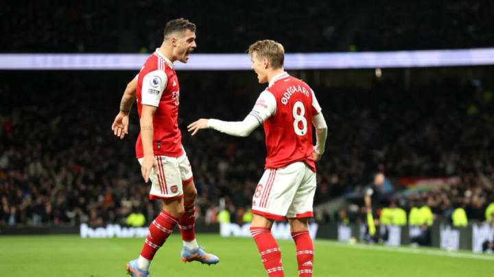 LONDON, ENGLAND - JANUARY 15: Martin Odegaard of Arsenal celebrates after scoring the team's second goal during the Premier League match between Tottenham Hotspur and Arsenal FC at Tottenham Hotspur Stadium on January 15, 2023 in London, England. (Photo by Catherine Ivill/Getty Images)
