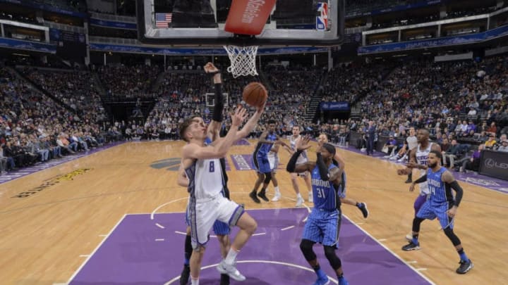 SACRAMENTO, CA - JANUARY 7: Bogdan Bogdanovic #8 of the Sacramento Kings shoots the ball against the Orlando Magic on January 7, 2019 at Golden 1 Center in Sacramento, California. NOTE TO USER: User expressly acknowledges and agrees that, by downloading and or using this Photograph, user is consenting to the terms and conditions of the Getty Images License Agreement. Mandatory Copyright Notice: Copyright 2019 NBAE (Photo by Rocky Widner/NBAE via Getty Images)