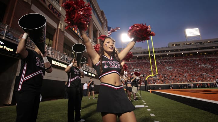 The Texas Tech Red Raiders cheerleaders  (Photo by Brett Deering/Getty Images)
