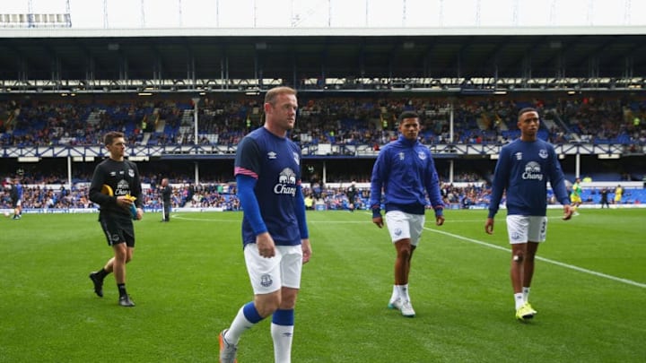 LIVERPOOL, ENGLAND - AUGUST 02: Wayne Rooney of Everton and Manchester United walks off the pitch after the warm up prior to the Duncan Ferguson Testimonial match between Everton and Villarreal at Goodison Park on August 2, 2015 in Liverpool, England. (Photo by Clive Brunskill/Getty Images)
