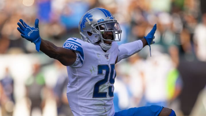 PHILADELPHIA, PA – SEPTEMBER 22: Rashaan Melvin #29 of the Detroit Lions reacts against the Philadelphia Eagles in the fourth quarter at Lincoln Financial Field on September 22, 2019 in Philadelphia, Pennsylvania. The Lions defeated the Eagles 27-24. (Photo by Mitchell Leff/Getty Images)