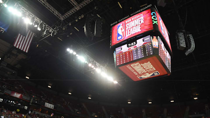 LAS VEGAS, NEVADA - JULY 05: Some fans head for the exits after an earthquake shook the Thomas & Mack Center during a game between the New Orleans Pelicans and the New York Knicks during the 2019 NBA Summer League at the Thomas & Mack Center on July 5, 2019 in Las Vegas, Nevada. NOTE TO USER: User expressly acknowledges and agrees that, by downloading and or using this photograph, User is consenting to the terms and conditions of the Getty Images License Agreement. (Photo by Ethan Miller/Getty Images)