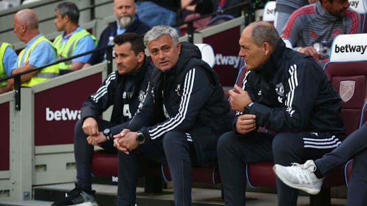 LONDON, ENGLAND - MAY 10: Jose Mourinho, Manager of Manchester United looks on prior to the Premier League match between West Ham United and Manchester United at London Stadium on May 10, 2018 in London, England. (Photo by Steve Bardens/Getty Images)