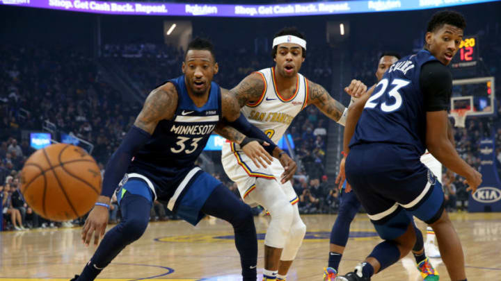 SAN FRANCISCO, CA: DECEMBER 23: Golden State Warriors' D'Angelo Russell #0 and Minnesota Timberwolves' Robert Covington #33 and Jarrett Culver #23 watch as the ball goes out of bounds. (Jane Tyska/Digital First Media/The East Bay Times via Getty Images)
