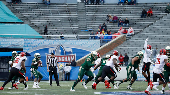 General view of a sparse crowd in the stands during the Birmingham Bowl between the South Florida Bulls and Texas Tech Red Raiders (Photo by Joe Robbins/Getty Images) *** Local Caption ***