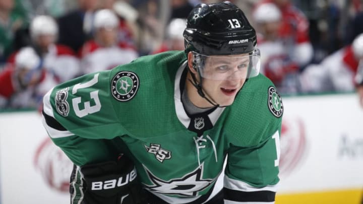 DALLAS, TX - NOVEMBER 21: Mattias Janmark #13 of the Dallas Stars skates against the Montreal Canadiens at the American Airlines Center on November 21, 2017 in Dallas, Texas. (Photo by Glenn James/NHLI via Getty Images)