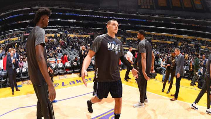 LOS ANGELES, CA - MARCH 7: Aaron Gordon #00 of the Orlando Magic is introduced before the game against the Los Angeles Lakers at STAPLES Center on March 7, 2017 in Los Angeles, California. NOTE TO USER: User expressly acknowledges and agrees that, by downloading and/or using this Photograph, user is consenting to the terms and conditions of the Getty Images License Agreement. Mandatory Copyright Notice: Copyright 2017 NBAE (Photo by Andrew D. Bernstein/NBAE via Getty Images)