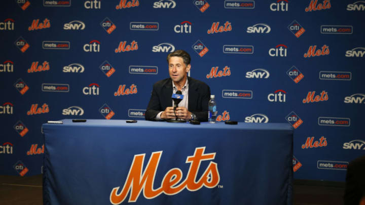 NEW YORK, NY - SEPTEMBER 30: New York Mets COO Jeff Wilpon speaks to the media prior to a game against the Miami Marlins at Citi Field on September 30, 2018 in the Flushing neighborhood of the Queens borough of New York City. (Photo by Adam Hunger/Getty Images)