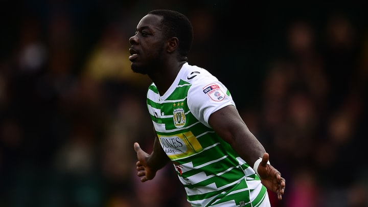 YEOVIL, ENGLAND – OCTOBER 28: Olufela Olomola of Yeovil Town celebrates his sides second goal during the Sky Bet League Two match between Yeovil Town and Stevenage Borough at Huish Park on October 28, 2017 in Yeovil, England. (Photo by Harry Trump/Getty Images)