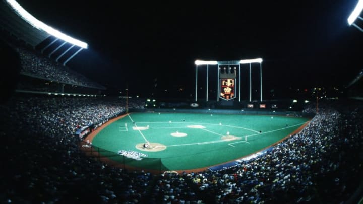 KANSAS CITY, MO - OCTOBER 19: A general view of Royals Stadium during World Series game one between the St. Louis Cardinals and Kansas City Royals on October 19, 1985 at Royals Stadium in Kansas City, Missouri. The Cardinals defeated the Royals 3-1. (Photo by Rich Pilling/Getty Images)