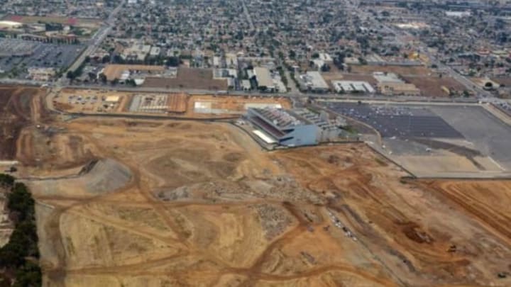 Sep 4, 2015; Inglewood, CA, USA; General aerial view of Hollywood Park racetrack. The site is a proposed location for an 80,000-seat NFL stadium by St. Louis Rams owner Stan Kroenke (not pictured). Mandatory Credit: Kirby Lee-USA TODAY Sports
