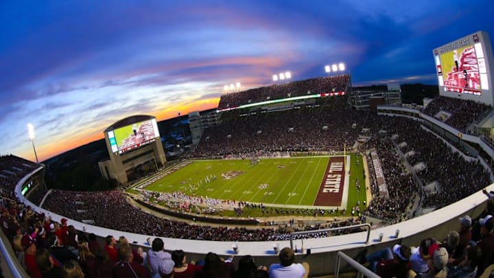 Nov 14, 2015; Starkville, MS, USA; A general view of Davis Wade Stadium during a game between the Mississippi State Bulldogs and Alabama Crimson Tide game. The Crimson Tide defeated the Bulldogs 31-6. Mandatory Credit: Marvin Gentry-USA TODAY Sports