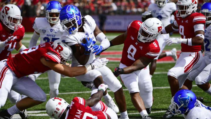 PISCATAWAY, NJ - SEPTEMBER 22: K.J. Osborn #8 of the Buffalo Bulls carries the ball against the Rutgers Scarlet Knights during the first quarter at HighPoint.com Stadium on September 22, 2018 in Piscataway, New Jersey. (Photo by Corey Perrine/Getty Images)