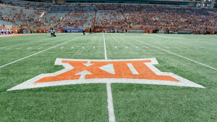 AUSTIN, TX - SEPTEMBER 02: The Big 12 logo on the field at Darrell K Royal-Texas Memorial Stadium before the game between the Texas Longhorns and the Maryland Terrapins on September 2, 2017 in Austin, Texas. (Photo by G Fiume/Maryland Terrapins/Getty Images)