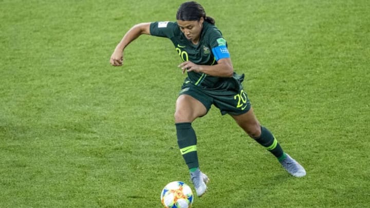 GRENOBLE, FRANCE - JUNE 18: Sam Kerr of Australia controls the ball during the 2019 FIFA Women's World Cup France group C match between Jamaica and Australia at Stade des Alpes on June 18, 2019 in Grenoble, France. (Photo by Maja Hitij/Getty Images)