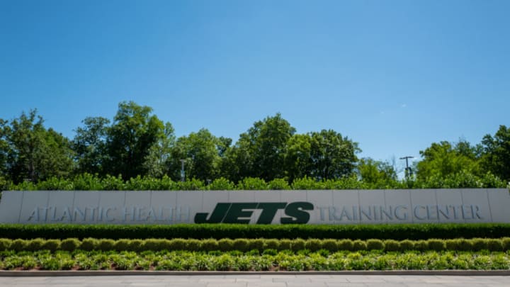 Official logo of the New York Jets at The Atlantic Health Jets Training Center on June 4, 2019 in Florham Park, New Jersey. (Photo by Mark Brown/Getty Images)