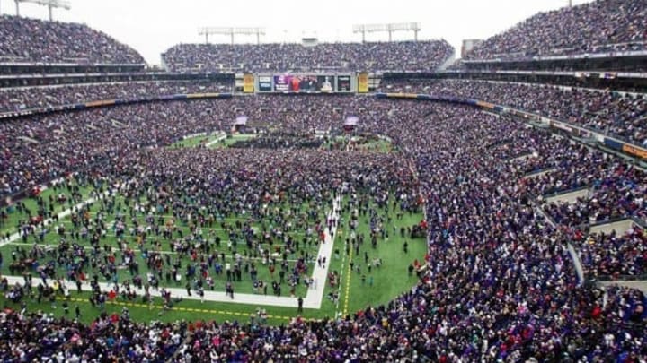 Feb 5, 2013; Baltimore, MD, USA; A general view as fans crowd M