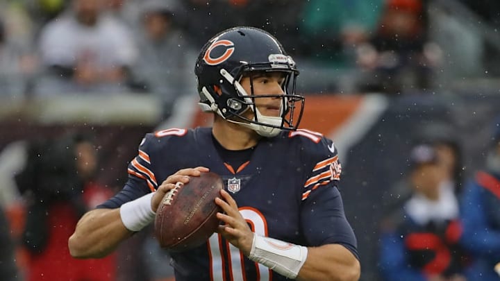 CHICAGO, IL - NOVEMBER 12: Mitchell Trubisky #10 of the Chicago Bears passes against the Green Bay Packers at Soldier Field on November 12, 2017 in Chicago, Illinois. The Packers defeated the Bears 23-16. (Photo by Jonathan Daniel/Getty Images)