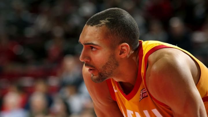 PORTLAND, OR - FEBRUARY 11: Rudy Gobert plays against the Portland Trail Blazers. Copyright 2018 NBAE (Photo by Cameron Browne/NBAE via Getty Images)