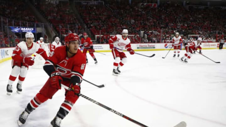 RALEIGH, NORTH CAROLINA – DECEMBER 16: Teuvo Teravainen #86 of the Carolina Hurricanes skates during the first period of the game against the Detroit Red Wings at PNC Arena on December 16, 2021, in Raleigh, North Carolina. (Photo by Jared C. Tilton/Getty Images)