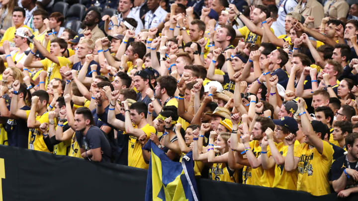 SAN ANTONIO, TX – APRIL 02: The Michigan Wolverines student section cheers. (Photo by Chris Covatta/Getty Images)
