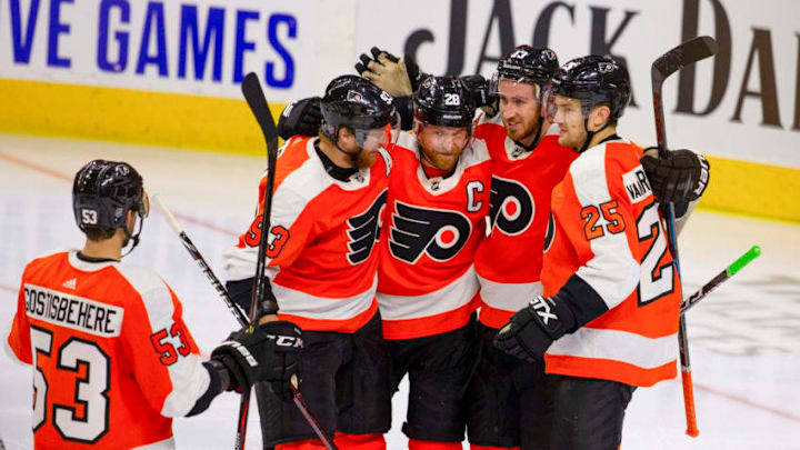 Shayne Gostisbehere, Jakub Voracek, Claude Giroux, Kevin Hayes, and James van Riemsdyk, Philadelphia Flyers (Photo by Mitchell Leff/Getty Images)