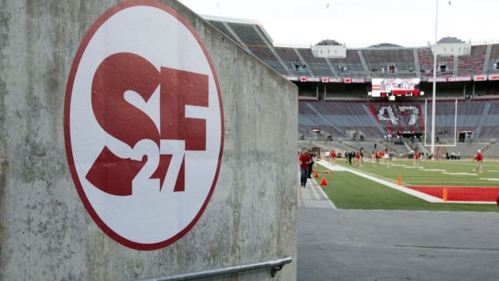 Nov 5, 2016; Columbus, OH, USA; A sign honoring former Nebraska Cornhuskers punter Sam Foltz (27) will greet players on their way to the field for the game against the Ohio State Buckeyes at Ohio Stadium. Mandatory Credit: Greg Bartram-USA TODAY Sports