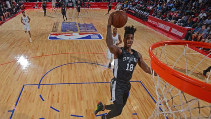 LAS VEGAS, NV – JULY 12: Lonnie Walker IV #18 of the San Antonio Spurs goes to the basket against the Milwaukee Bucks during the 2018 Las Vegas Summer League on July 12, 2018 at the Cox Pavilion in Las Vegas, Nevada. NOTE TO USER: User expressly acknowledges and agrees that, by downloading and/or using this photograph, user is consenting to the terms and conditions of the Getty Images License Agreement. Mandatory Copyright Notice: Copyright 2018 NBAE (Photo by David Dow/NBAE via Getty Images)