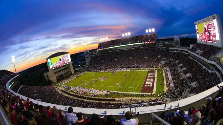 Nov 14, 2015; Starkville, MS, USA; A general view of Davis Wade Stadium during a game between the Mississippi State Bulldogs and Alabama Crimson Tide game. The Crimson Tide defeated the Bulldogs 31-6. Mandatory Credit: Marvin Gentry-USA TODAY Sports