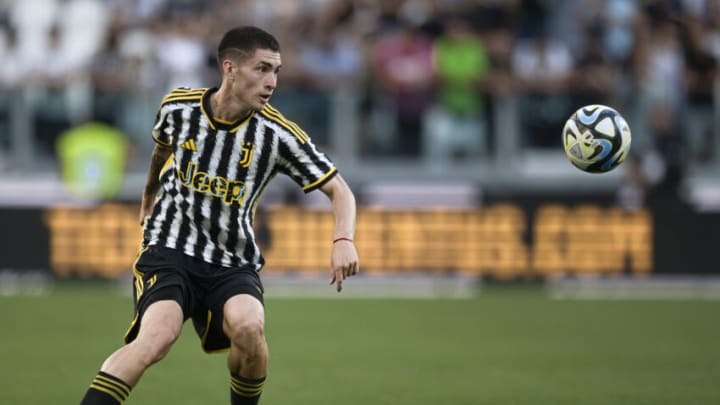 ALLIANZ STADIUM, TURIN, ITALY – 2023/08/09: Matias Soule of Juventus FC in action during the friendly football match between Juventus FC and Juventus Next Gen. Juventus FC won 8-0 over Juventus Next Gen. (Photo by Nicolò Campo/LightRocket via Getty Images)